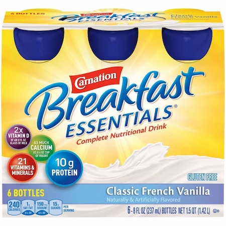 Carnation Breakfast Essentials Oral Supplement French Vanilla Flavor Liquid 8 oz. Bottle, 6PK 12230501